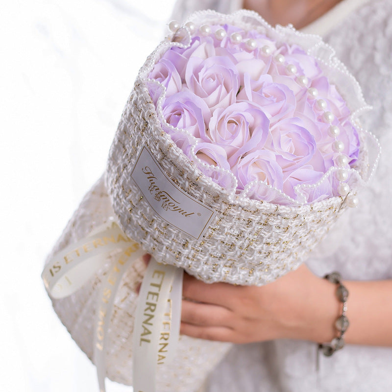 French Chic Crushed Ice Blue Soap Rose Bouquet – Qixi Festival & Birthday Gift for Girlfriend