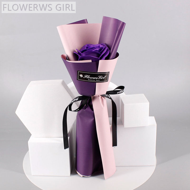 Single Stem Soap Rose Small Bouquet – Valentine’s Day Creative Mini Gift