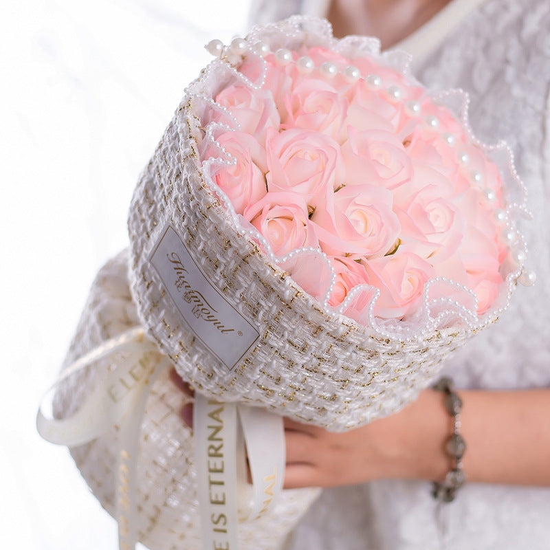 French Chic Crushed Ice Blue Soap Rose Bouquet – Qixi Festival & Birthday Gift for Girlfriend