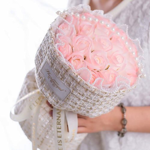 French Chic Crushed Ice Blue Soap Rose Bouquet – Qixi Festival & Birthday Gift for Girlfriend